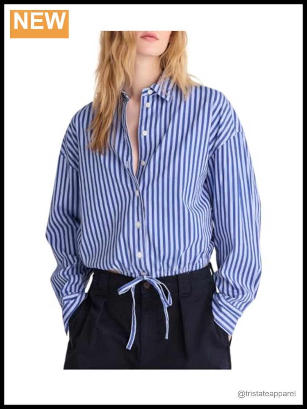 Madewell Drawstring Button-Up Shirt Poplin Cotton Long Sleeve
